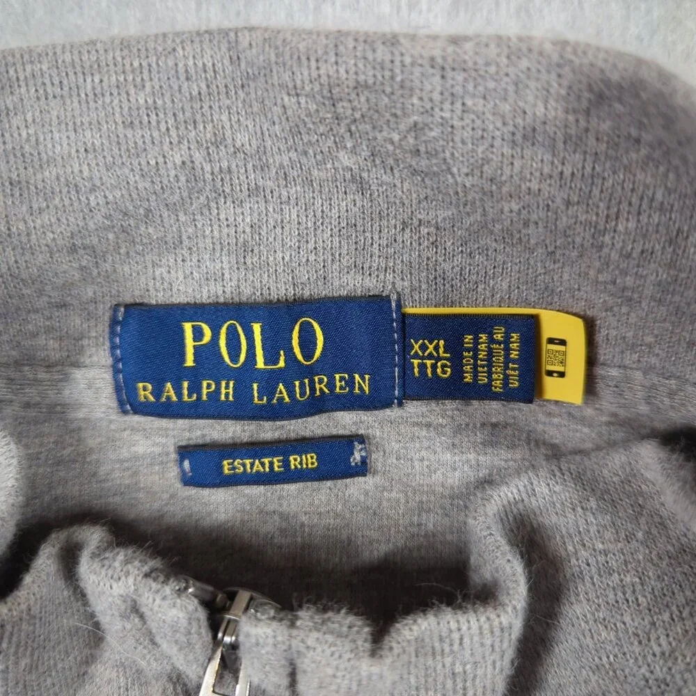 Polo Ralph Lauren Sweater Mens 2XL Gray Long Sleeve Estate Rib 1/4 Zip Pullover